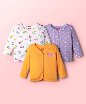 Babyhug 100% Cotton Intelovk Knit Full Sleeves Antibacterial Front Open Jhablas with Polka Dot & Floral Print Pack of 3 - Orange Blue & White