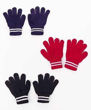 Pine Kids Knit Gloves With Stripes Pack of 3 - Color may Vary