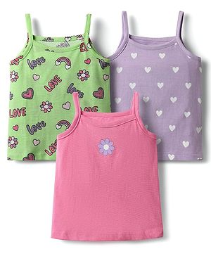 Babyhug 100% Cotton Sleeveless Antibacterial Slips With Polka Dots & Floral Print Pack Of 3 - Multi Colour