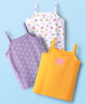 Babyhug 100% Cotton Single Jersey Knit Antibacterial Slips with Polka Dot Bow & Floral Print Pack of 3 - Yellow White & Lilac