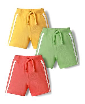 Babyhug Single Jersey Knit Shorts With Tape Detailing Pack Of 3 - Yellow Red & Green