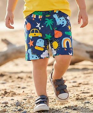 Babyhug Cotton Single Jersey Knit Shorts with Animal & Vehicle Print - Navy Blue