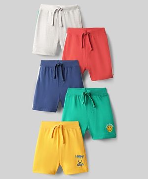 Babyhug Cotton Single Jersey Knit Shorts with Smiley Print Pack of 5 - Multicolor