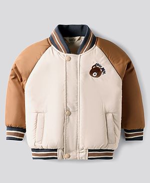 Bonfino Woven Full Raglan Sleeves Colour Block Puffer Bomber Jacket With Badge Detailing - Multicolor
