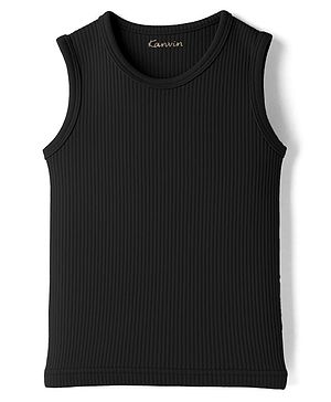 Kanvin Cotton Modal Knit Sleeveless Solid Thermal Vest - Black