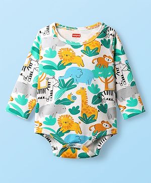 Babyhug 100% Cotton Interlock Knit Onesies With Animal Print - White