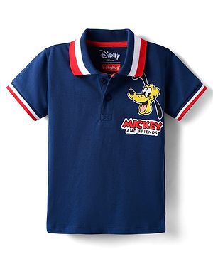 Babyhug Disney Single Jersey Knit Half Sleeves Polo T-Shirt With Mickey & Friends Graphic - Navy Blue