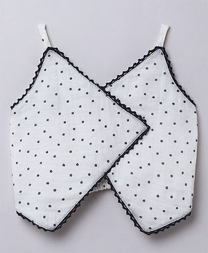 Taffykids 100% Cotton Woven Sleeveless Daisy Printed & Lace Embellished Crop Top - Black & White