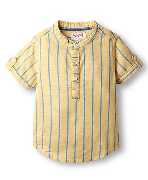 Babyhug Cotton Knit Half Sleeves Shirt and Shorts Sets with Stripes - Yellow & Blue