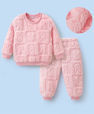 Mark & Mia Full Sleeves Co-Ord Winter Wear Night Suit with Bunny Quilt Design - Pink