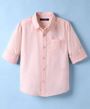 Pine Kids Full Sleeves Cotton Woven Solid Color Shirt - Pink