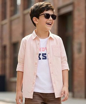 Pine Kids 100% Cotton Full Sleeves Solid Coloured Shirt With Inner T-Shirt - Peach
