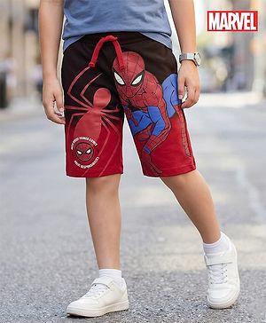 Pine Kids Marvel 100% Cotton Above Knee Length Shorts With Spiderman Graphics - Red