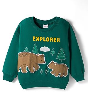 Babyhug Cotton Knit Full Sleeves Pullover Sweatshirt with Bear Patch Detailing - Green