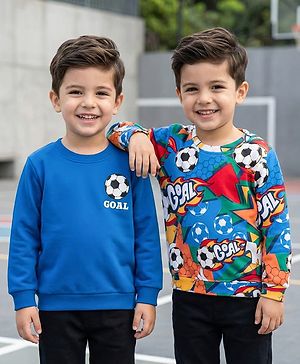 Babyhug Cotton Knit Full Sleeves Sweatshirts With Football Print Pack of 2 - Multicolor