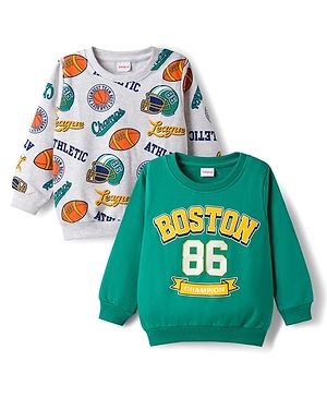 Babyhug Cotton Knit Full Sleeves Rugby Printed Sweatshirts Pack of 2 - Green & White