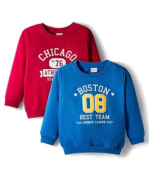 Babyhug Cotton Knit Full Sleeves Pullover Sweatshirt with Text Graphics Pack of 2 - Red & Blue