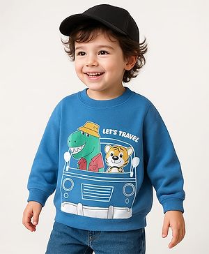 Babyhug 100% Cotton Full Sleeves Sweatshirt With Animal & Vehicle Graphics - Blue