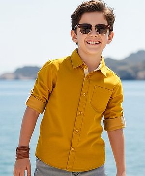 Pine Kids Cotton Woven Full Sleeves Solid Shirt - Dark Yellow