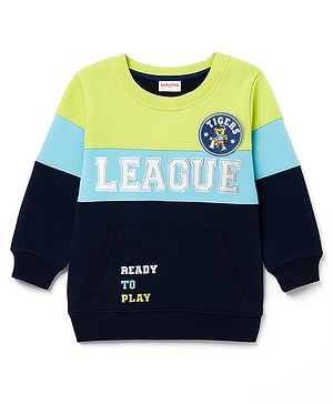 Babyhug Cotton Knit Full Sleeves Cut & Sew Sweatshirt with Text Graphic & Patch Detailing - Multicolor