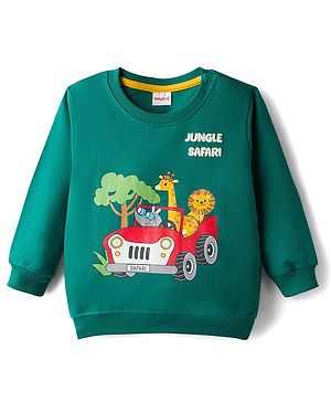 Babyhug Cotton Knit Full Sleeves Sweatshirt Animal Graphics - Dark Green