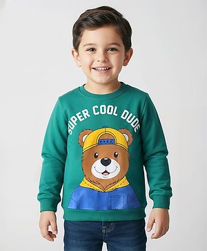 Babyhug Cotton Knit Full Sleeves Sweatshirt Animal Graphics - Mint