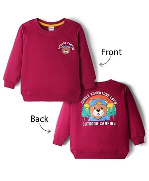 Babyhug Cotton Knit Full Sleeves Sweatshirt With Teddy Bear Print - Maroon
