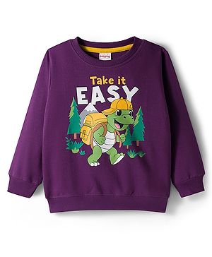 Babyhug Cotton Knit Full Sleeves Pullover Sweatshirt with Dino Print - Purple