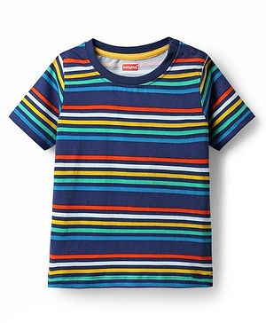 Babyhug 100% Cotton Knit Half Sleeves Stripeed T-Shirt - Navy Blue