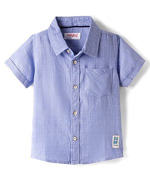 Babyhug 100% Cotton Half Sleeves Checks Shirt With Patch Detailing - Blue