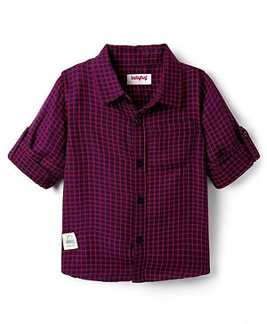 Babyhug 100% Cotton Full Sleeves Checks Shirt With Patch Detailing - Maroon