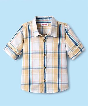 Babyhug Cotton Woven Full Sleeves Checkered Shirt - Yellow
