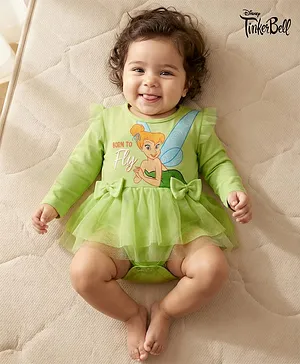 Babyhug Disney Interlock Knit Full
                              Sleeves Frock Onesie with Tinker Bell
                              Print & Bow Applique - Light Green