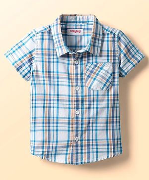 Babyhug 100% Cotton Half Sleeves Checks Shirt With Text Print - Multicolour