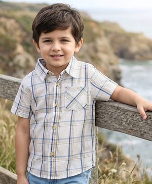 Babyhug Cotton Woven Half Sleeves Shirt With Checks Print - White