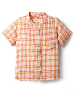Babyhug 100% Cotton Half Sleeves Mandarin Collar Checks Shirt - Multicolour