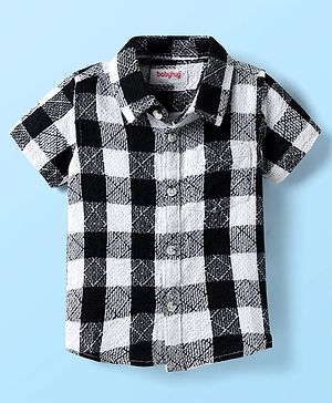 Babyhug Cotton Woven Half Sleeves Shirt With Checks - Black