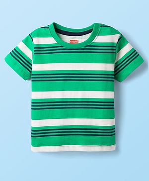 Babyhug 100% Cotton Knit Half Sleeves Striped T-Shirt - Green