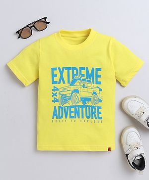 tiny toonzzz Cotton Knit Half Sleeves Extreme Adventure Text Printed Tee - Yellow