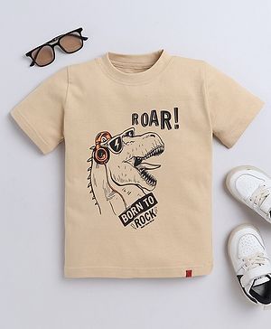 tiny toonzzz Cotton Knit Half Sleeves Roar Text Printed Tee - Beige