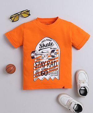 tiny toonzzz Cotton Knit Half Sleeves Stay Rad Text Printed Tee - Orange