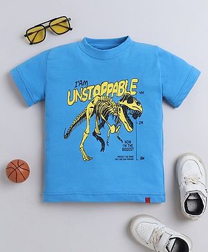 tiny toonzzz Cotton Knit Half Sleeves Dinosaur Printed Tee - Blue