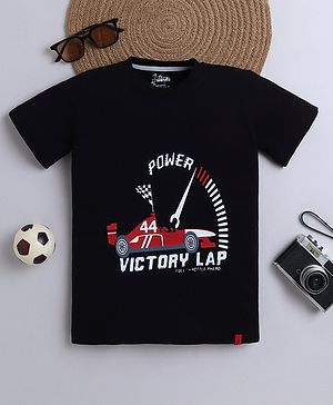 tiny toonzzz Cotton Knit Half Sleeves Car Printed Tee - Black
