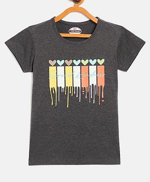 Fort Divine Cotton Lycra Knit Half Sleeves Hearts Printed Tee - Dark Grey