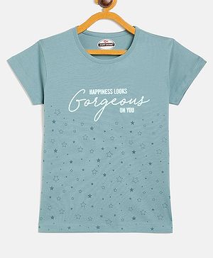 Fort Divine Cotton Lycra Knit Half Sleeves Gorgeous Text Printed Tee - Pista