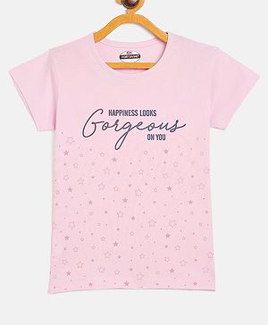 Fort Divine Cotton Lycra Knit Half Sleeves Gorgeous Text Printed Tee - Light Pink