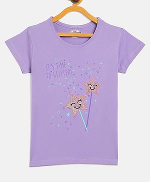 Fort Divine Cotton Lycra Knit Half Sleeves Its Time To Glitter Text Printed Tee - Mauve