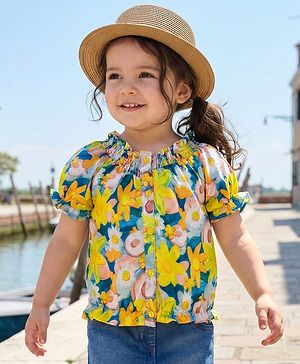 Babyhug Woven Half Puffed Sleeves Top with Floral Print - Multicolor