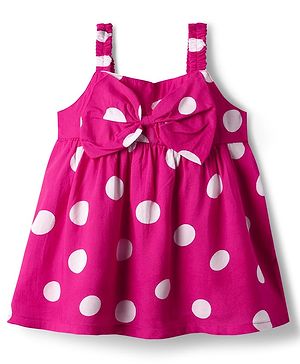 Babyhug Woven Sleeveless Top with Bow & Polka Dots - Pink
