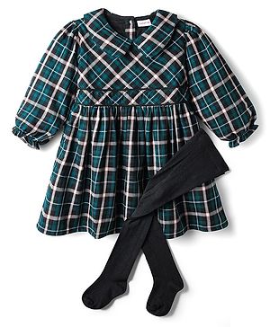 Babyhug Cotton Woven Full Sleeves Checkered Frock With Legging - Multicolour
